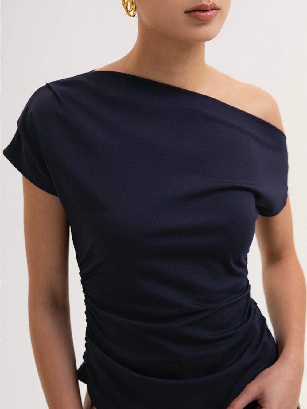 Banana Republic One-Shoulder Navy Ruched Women’s Dress